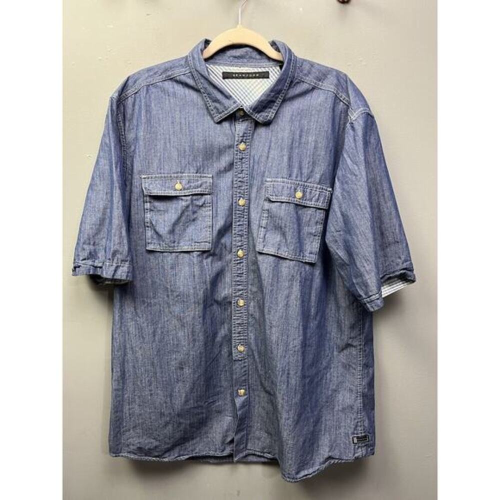 Sean John Button Up Shirt Mens XXXL 3XL Denim Blue Pockets Cotton Urban